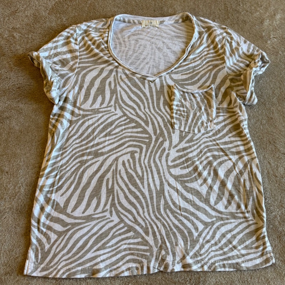 Anthropologie t.la Zebra Print V-Neck Pocket T-Shirt Tan White Cotton Modal S